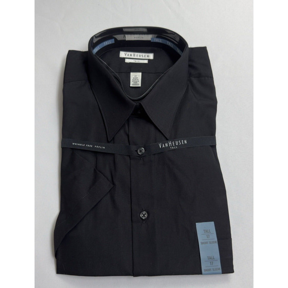Van Heusen Wrinkle Free Short Sleeve Button Down Shirt Size 17 Tall Black - Picture 1 of 7